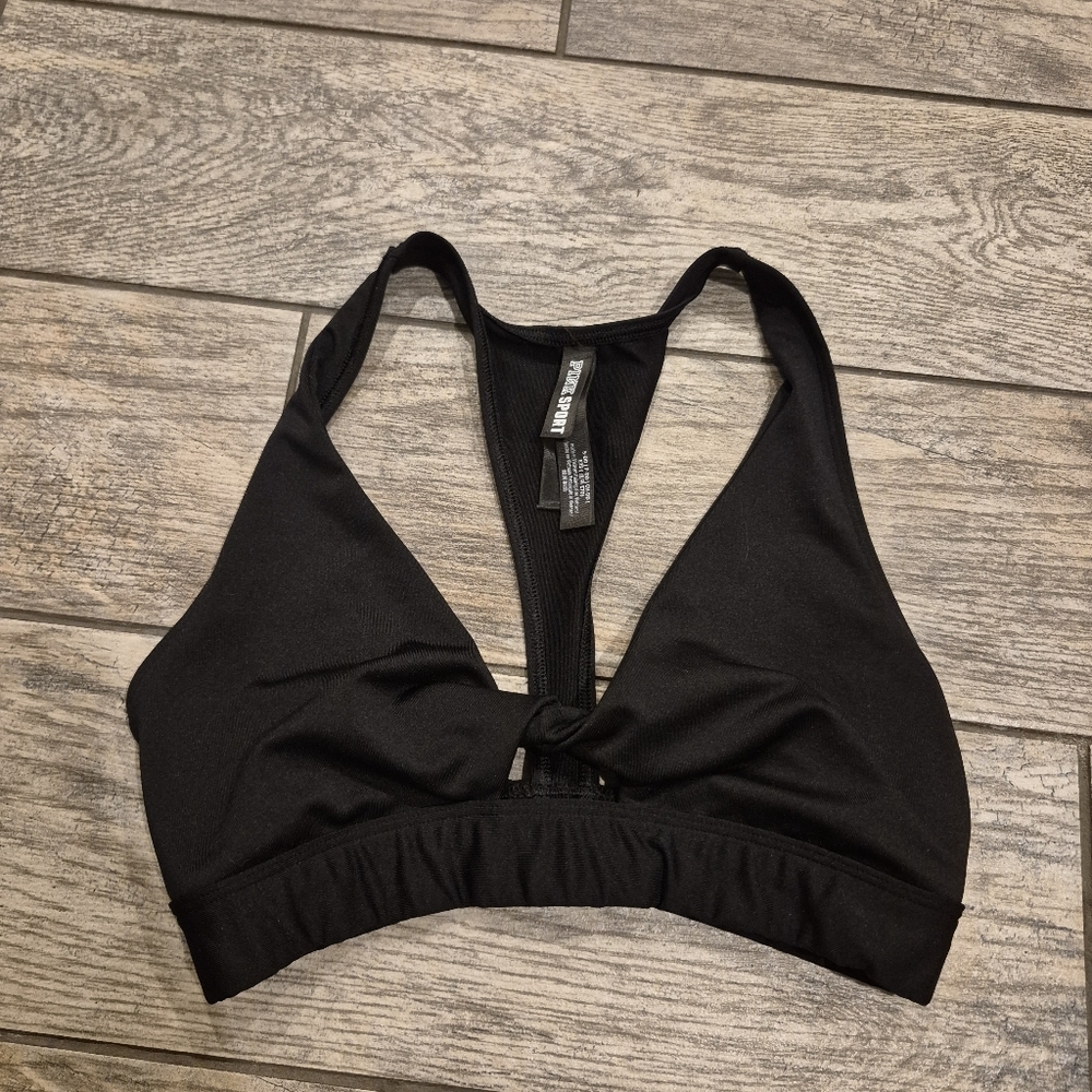 PINK Victoria’s Secret Black Twist-Front Racerback Sports Bra Size S-DD